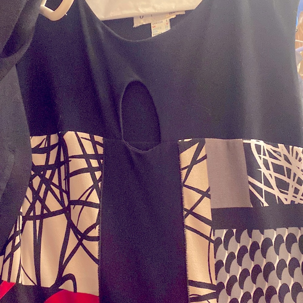 Vintage Joseph Ribkoff Hot Pink & Black Stretchy Sleeveless Keyhole Shift Dress - Picture 2 of 5